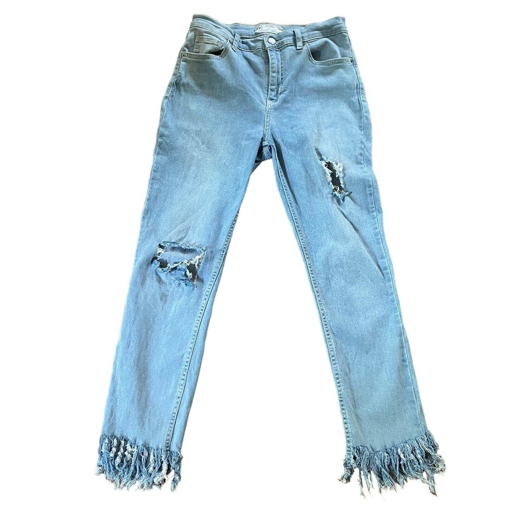 Free People Jeans Size 30 Fringed Hem Destructed high rise‎ Light wash Festival